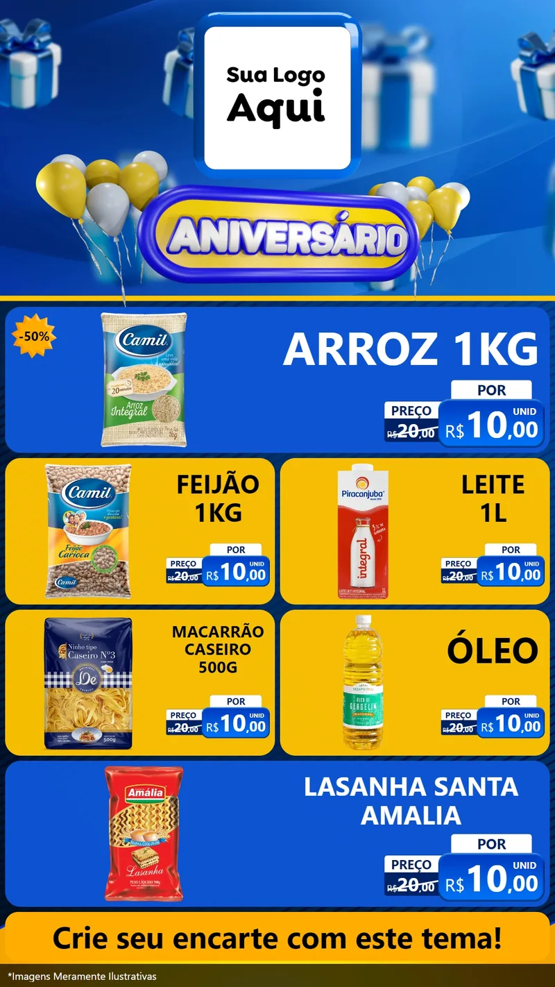 Modelo de TV para TV Vertical com o tema Aniversário para Supermercado