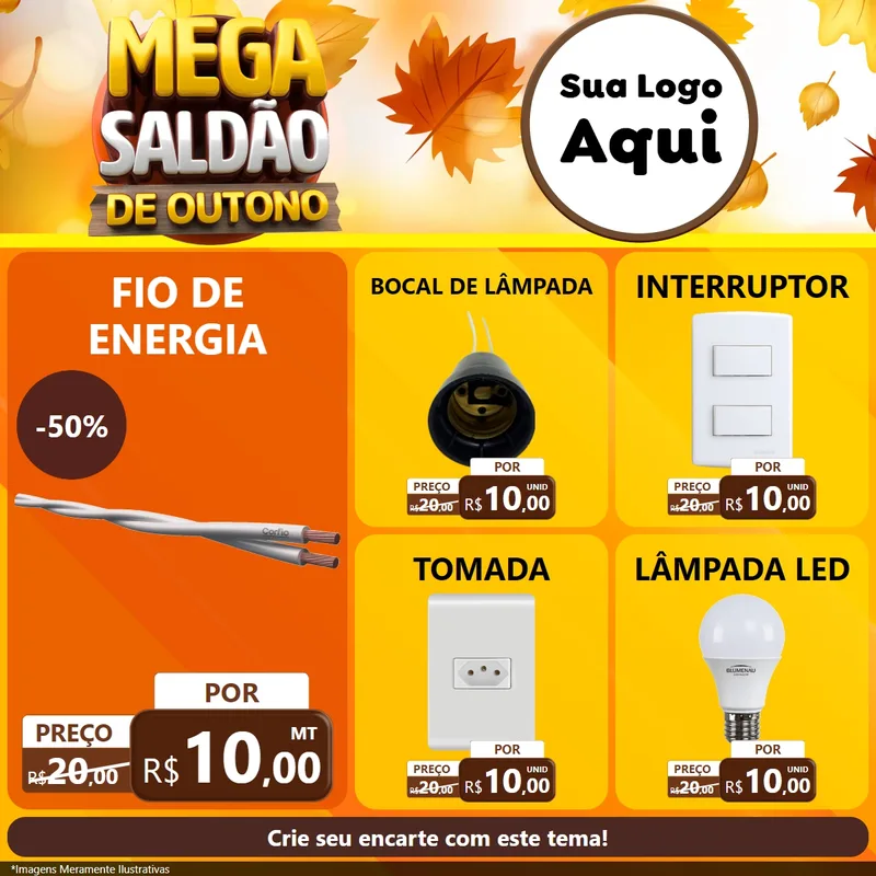 Modelo de Rede Social para Feed Facebook com o tema Mega Saldão de Outono para Materiais Elétricos