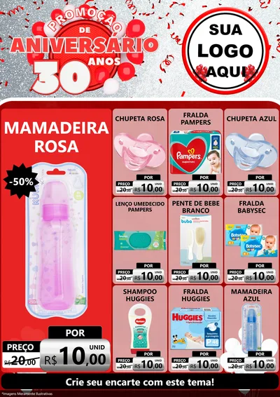 Modelo de Encarte para Encarte A4 Vertical com o tema Promoção de Aniversário - 30 Anos para Bebês