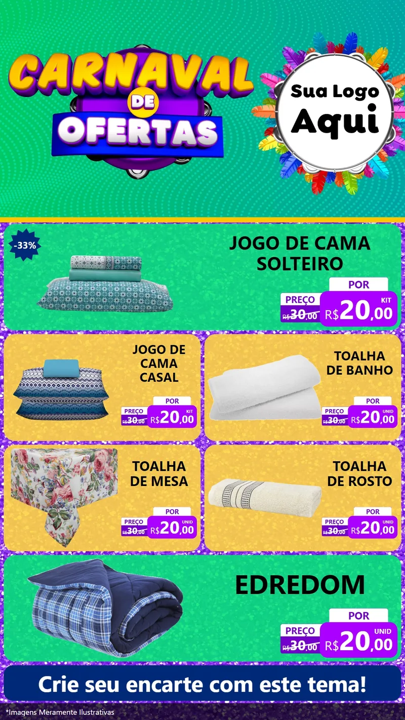 Modelo de TV para TV Vertical com o tema Carnaval de Ofertas para Cama, Mesa e Banho