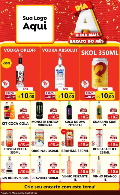 Modelo de Encarte para Encarte Grande com o tema Dia A o Dia Mais Barato do Mês para Distribuidora de bebidas
