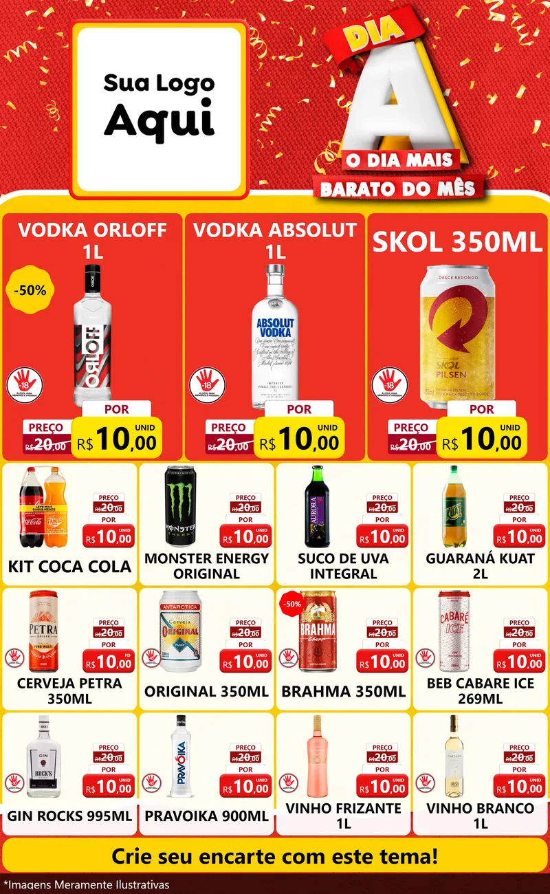 Modelo de Encarte para Encarte Grande com o tema Dia A o Dia Mais Barato do Mês para Distribuidora de bebidas