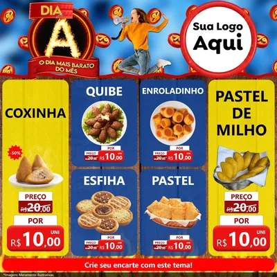 Modelo de Rede Social para Feed Facebook com o tema Dia A - O Dia Mais Barato Do Mês para Salgadaria