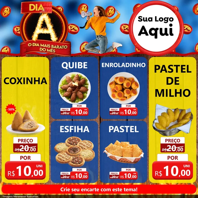 Modelo de Rede Social para Feed Facebook com o tema Dia A - O Dia Mais Barato Do Mês para Salgadaria