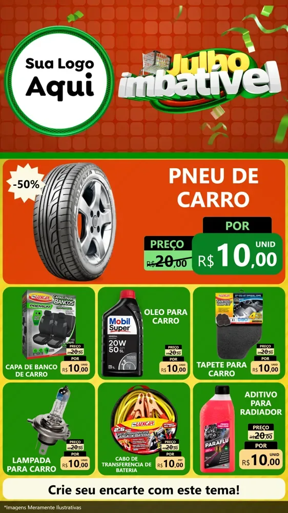 Modelo de Rede Social para Stories com o tema Julho Imbatível para Auto peças