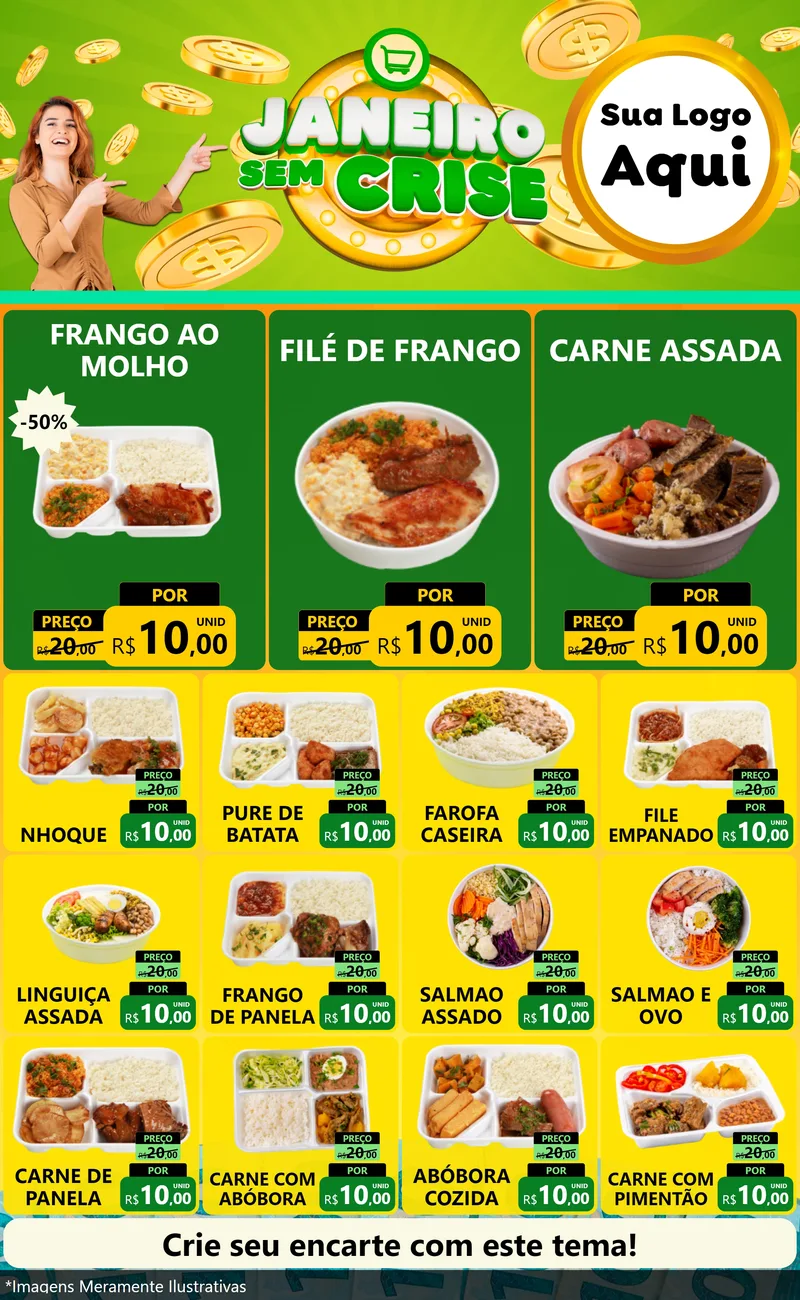 Modelo de Encarte para Encarte Grande com o tema Janeiro Sem Crise para Restaurante