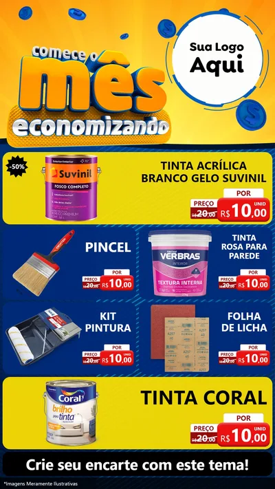 Modelo de TV para TV Vertical com o tema Comece O Mês Economizando para Tintas e Ferramentas