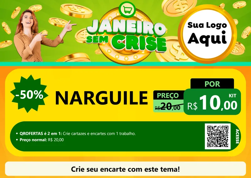 Modelo de Cartaz para Cartaz A4 Horizontal com o tema Janeiro Sem Crise para Tabacaria