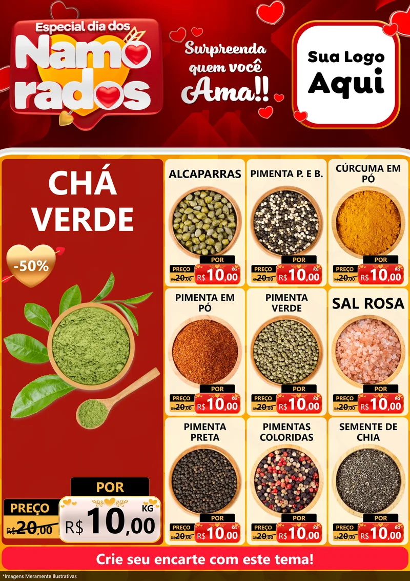 Modelo de Encarte para Encarte A4 Vertical com o tema Especial Dia dos Namorados para Produtos Naturais