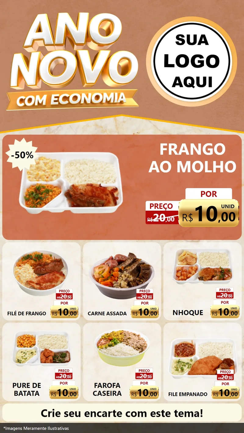 Modelo de Rede Social para Stories com o tema Ano Novo Com Economia para Restaurante