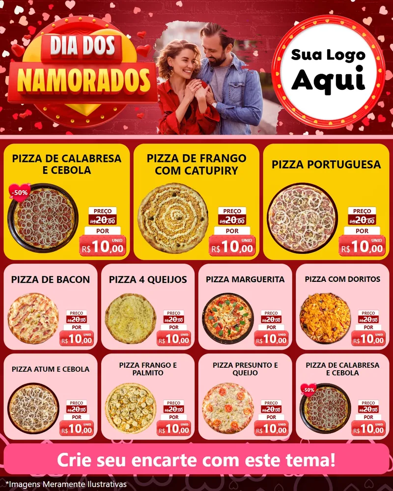 Modelo de Rede Social para Feed Instagram com o tema Dia Dos Namorados para Pizzaria