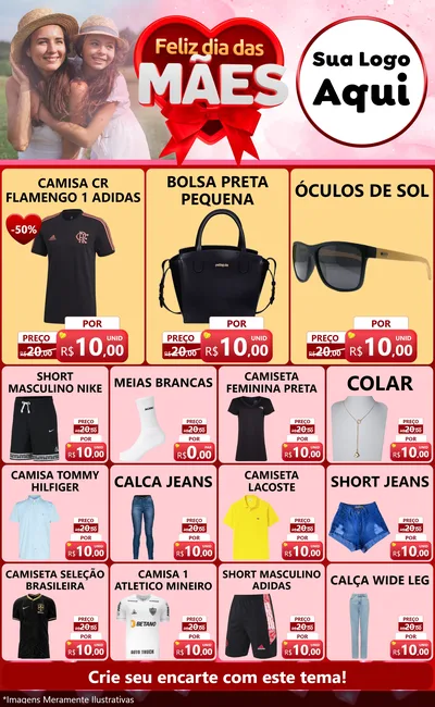 Modelo de Encarte para Encarte Grande com o tema Feliz Dia Das Mães para Roupas e acessórios