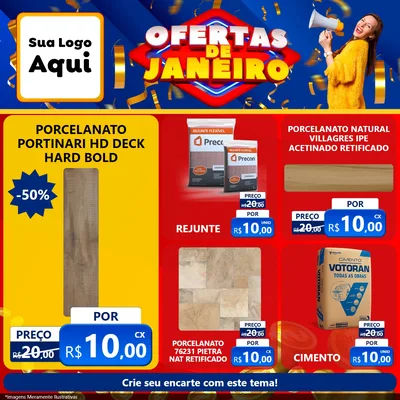 Modelo de Rede Social para Feed Facebook com o tema Ofertas de Janeiro para Pisos e revestimentos