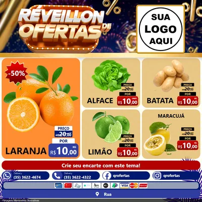 Modelo de Rede Social para Feed Facebook com o tema Réveillon de Ofertas para Hortifrúti