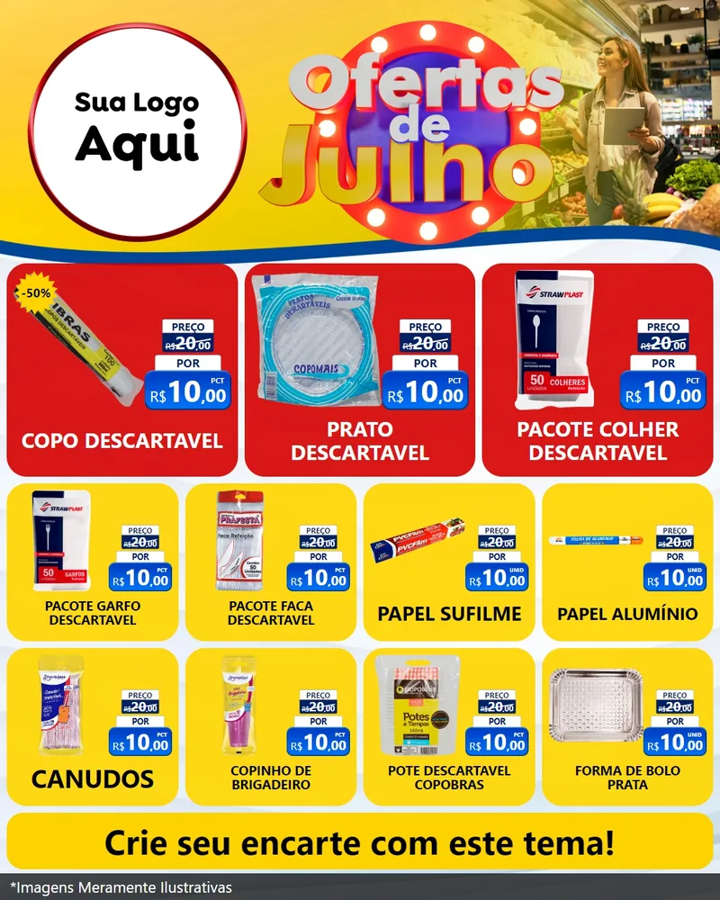 Modelo de Rede Social para Feed Instagram com o tema Ofertas de Julho para Embalagens