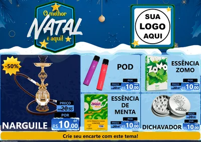 Modelo de Encarte para Encarte A4 Horizontal com o tema O Melhor Natal É Aqui! para Tabacaria