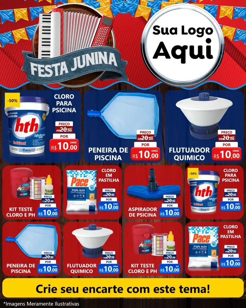 Modelo de Rede Social para Feed Instagram com o tema Festa Junina para Produtos para Piscina