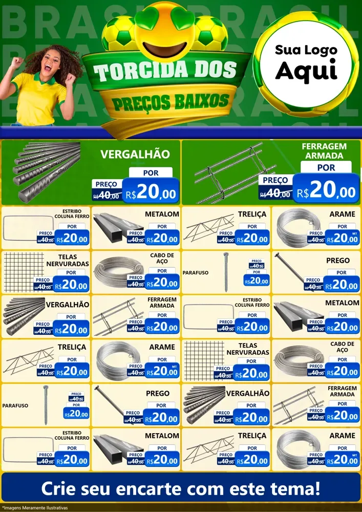 Modelo de Encarte para Encarte A4 Vertical com o tema Torcida dos Preços Baixos - Copa para Ferragens