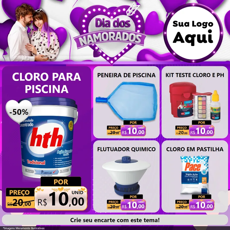Modelo de Rede Social para Feed Facebook com o tema Dia dos Namorados para Produtos para Piscina