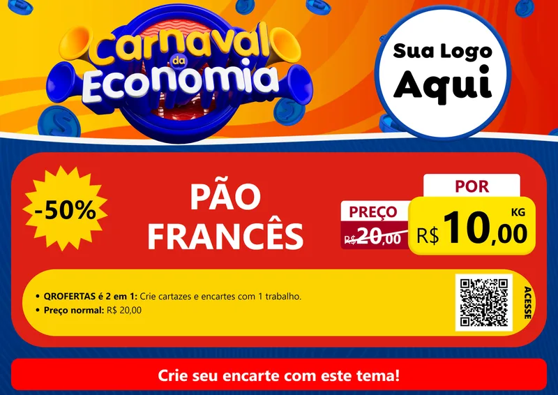 Modelo de Cartaz para Cartaz A4 Horizontal com o tema Carnaval da Economia para Padaria
