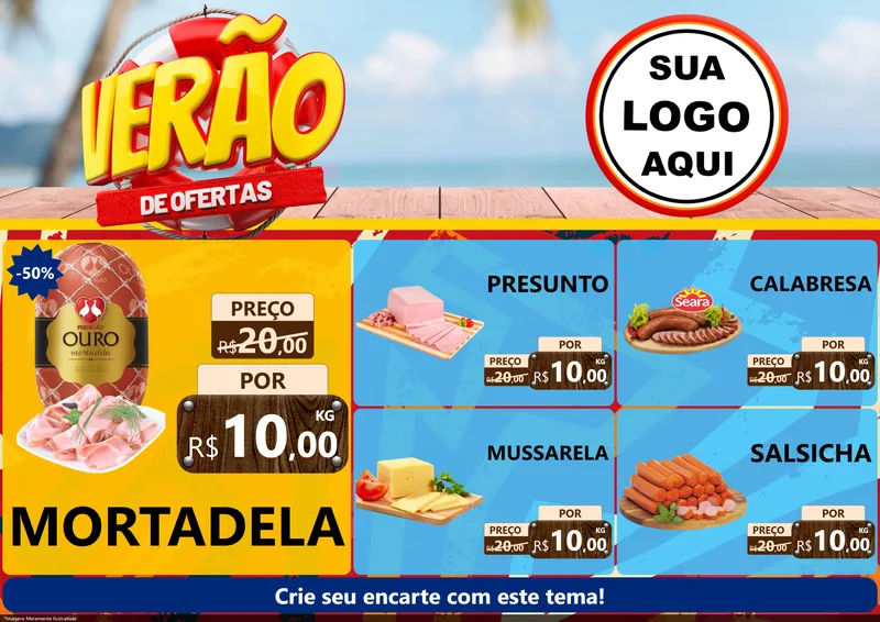 Modelo de Encarte para Encarte A4 Horizontal com o tema Verão de Ofertas para Frios e Laticínios