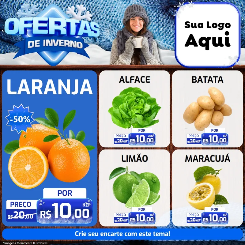 Modelo de Rede Social para Feed Facebook com o tema Ofertas de Inverno para Hortifrúti