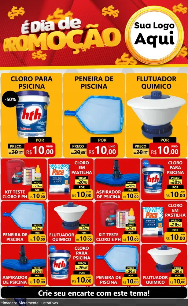 Modelo de Encarte para Encarte Grande com o tema É Dia De Promoção para Produtos para Piscina
