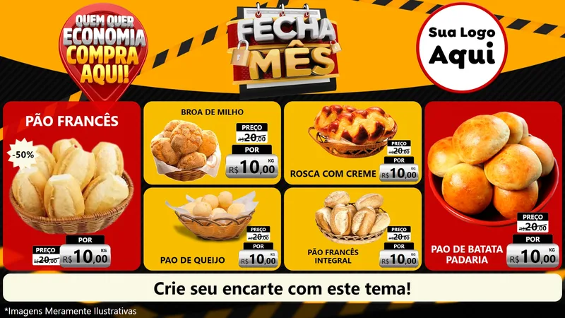 Modelo de TV para TV Horizontal com o tema Fecha Mês para Padaria