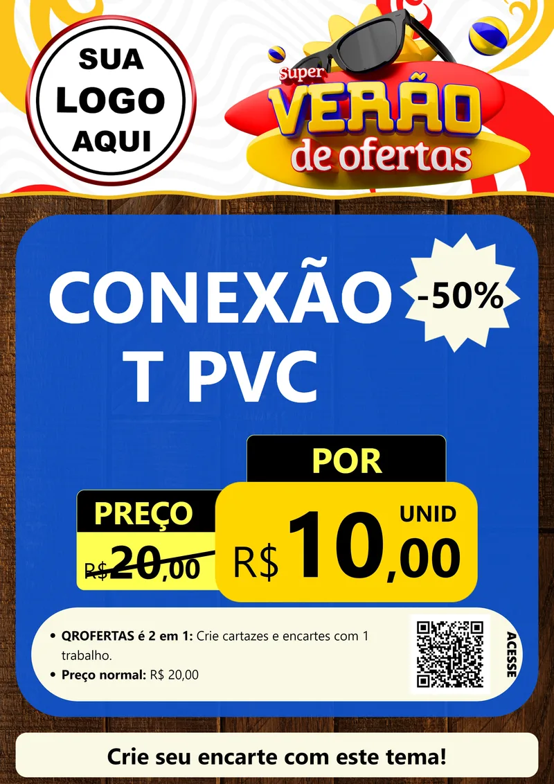Modelo de Cartaz para Cartaz A4 Vertical com o tema Super Verão de Ofertas para Tubos e conexões
