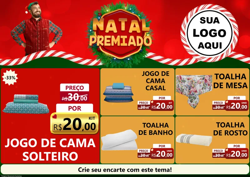 Modelo de Encarte para Encarte A4 Horizontal com o tema Natal Premiado para Cama, Mesa e Banho