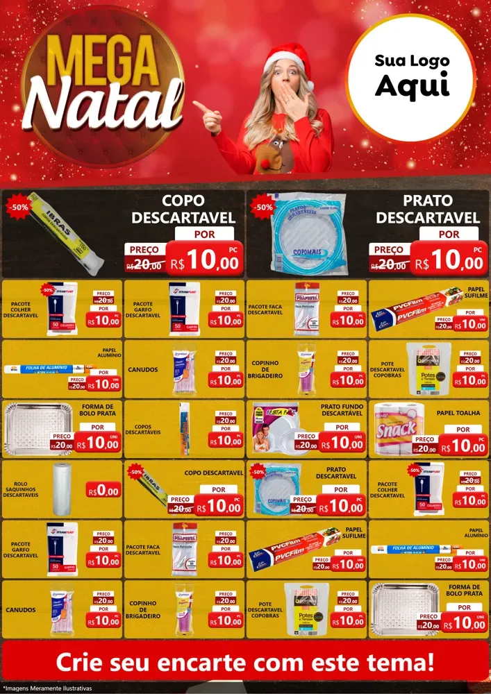 Modelo de Encarte para Encarte A4 Vertical com o tema Mega Natal para Embalagens