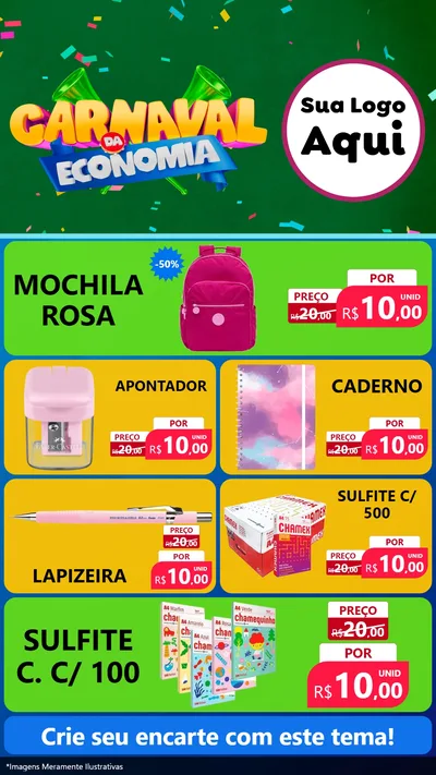 Modelo de TV para TV Vertical com o tema Carnaval da Economia para Papelaria