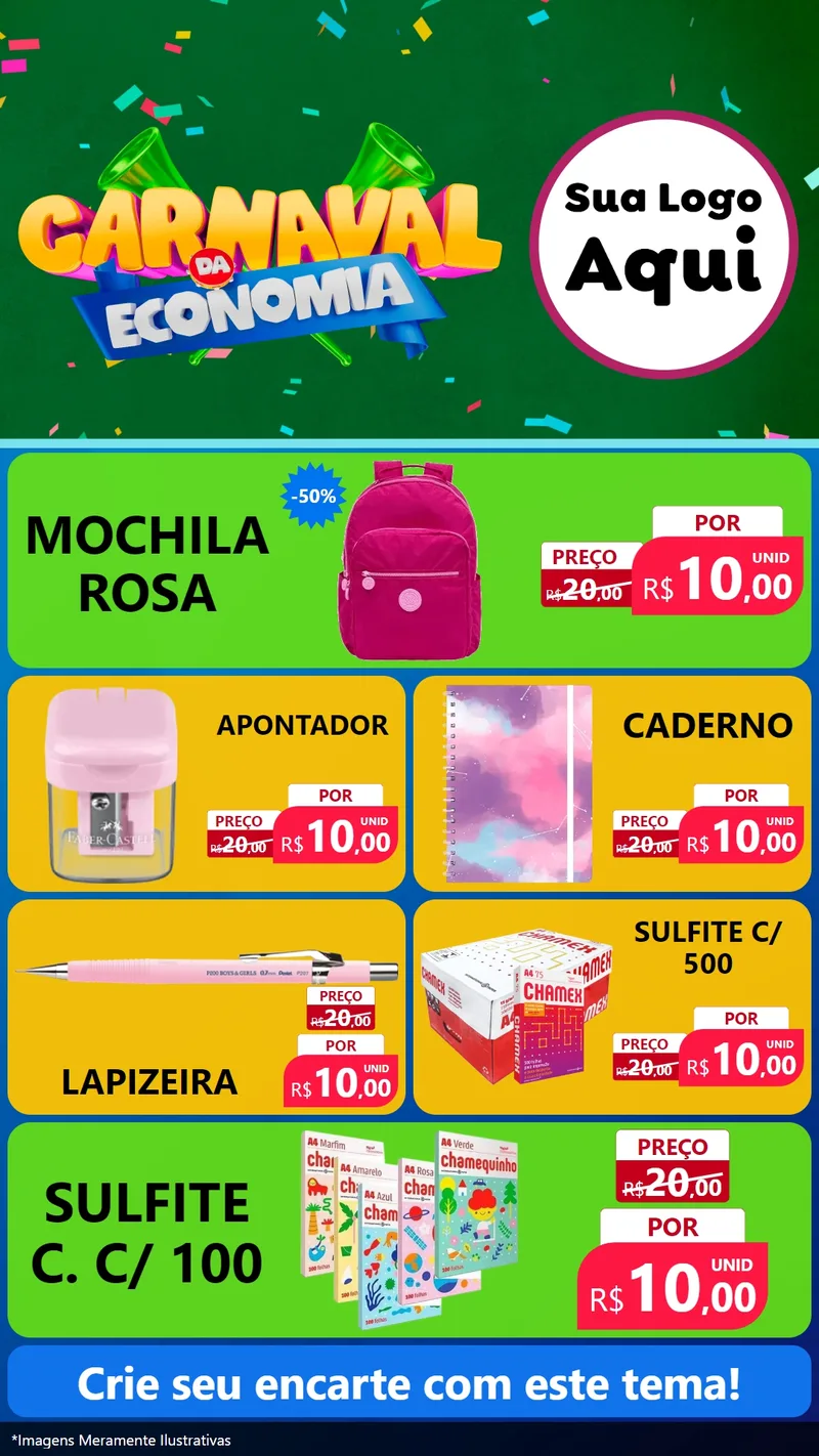 Modelo de TV para TV Vertical com o tema Carnaval da Economia para Papelaria