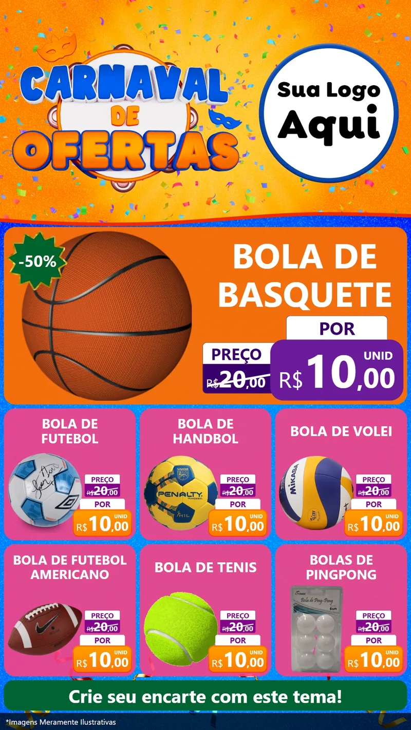 Modelo de Rede Social para Stories com o tema Carnaval de Ofertas para Artigos Esportivos