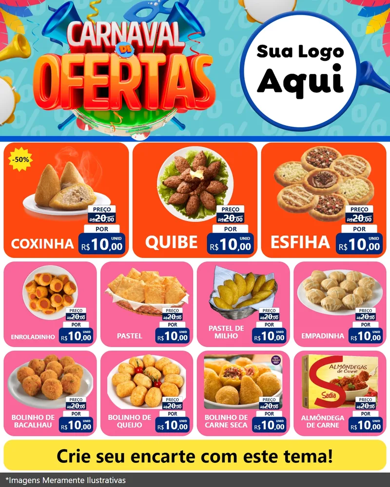 Modelo de Rede Social para Feed Instagram com o tema Carnaval de Ofertas para Salgadaria
