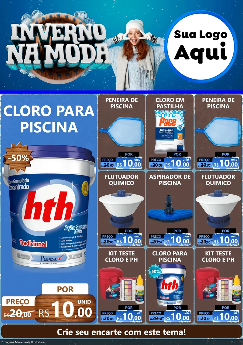 Modelo de Encarte para Encarte A4 Vertical com o tema Inverno na Moda para Produtos para Piscina