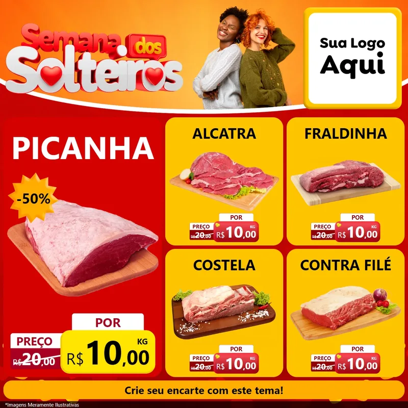 Modelo de Rede Social para Feed Facebook com o tema Semana dos Solteiros para Açougue
