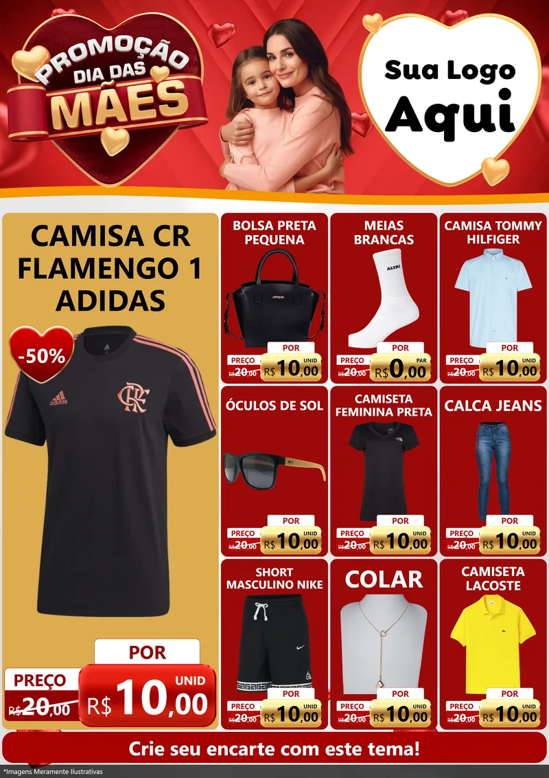 Modelo de Encarte para Encarte A4 Vertical com o tema Promoção Dia das Mães para Roupas e acessórios