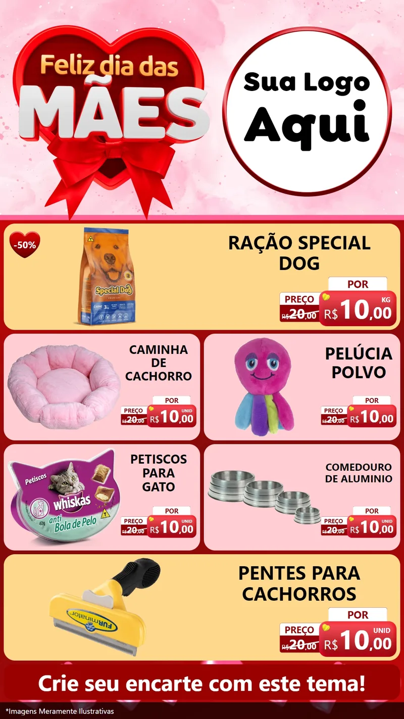 Modelo de TV para TV Vertical com o tema Feliz Dia Das Mães para Pet Shop
