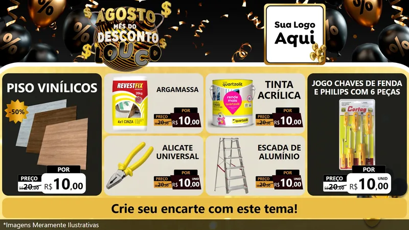 Modelo de TV para TV Horizontal com o tema Agosto Mês do Desconto Louco para Material para Construção