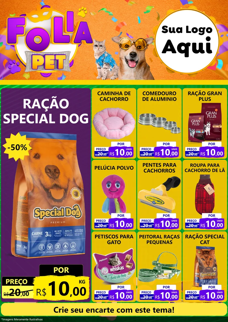 Modelo de Encarte para Encarte A4 Vertical com o tema Folia Pet para Pet Shop
