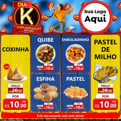 Modelo de Rede Social para Feed Facebook com o tema Dia K - O Dia Mais Barato Do Mês para Salgadaria