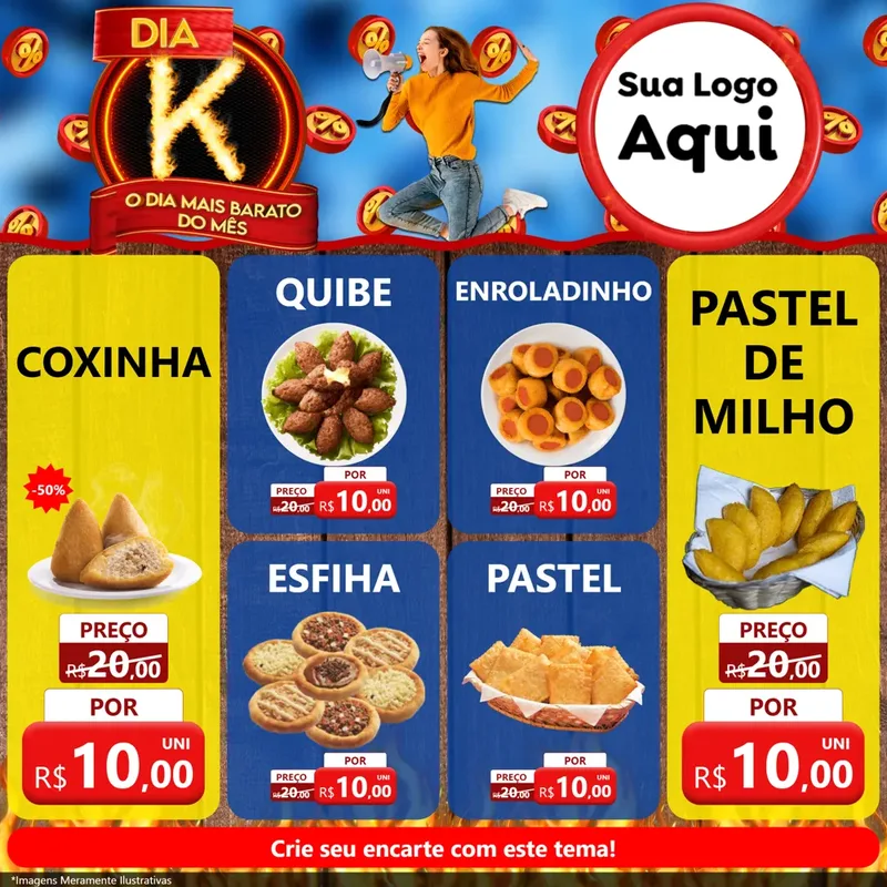 Modelo de Rede Social para Feed Facebook com o tema Dia K - O Dia Mais Barato Do Mês para Salgadaria