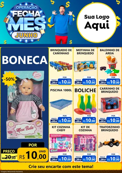 Modelo de Encarte para Encarte A4 Vertical com o tema Operação Fecha Mês, Junho para Brinquedos