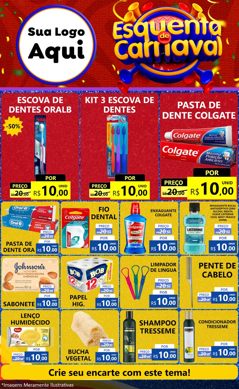 Modelo de Encarte para Encarte Grande com o tema Esquenta de Carnaval para Higiene Pessoal