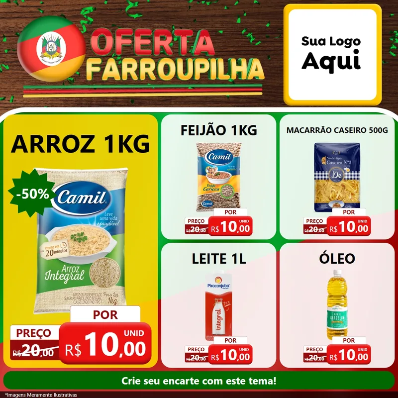 Modelo de Rede Social para Feed Facebook com o tema Oferta Farroupilha para Supermercado