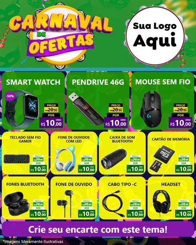 Modelo de Rede Social para Feed Instagram com o tema Carnaval de Ofertas para Informática