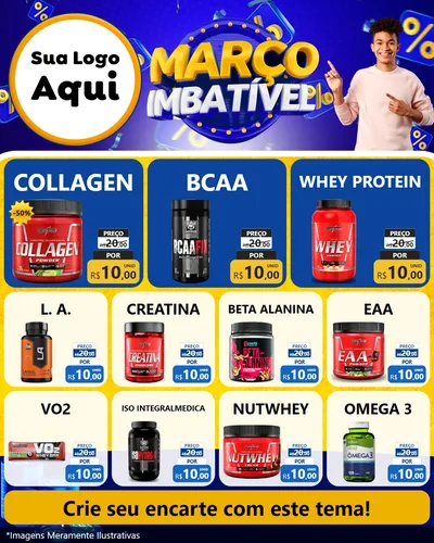 Modelo de Rede Social para Feed Instagram com o tema Março Imbatível para Suplementos alimentares