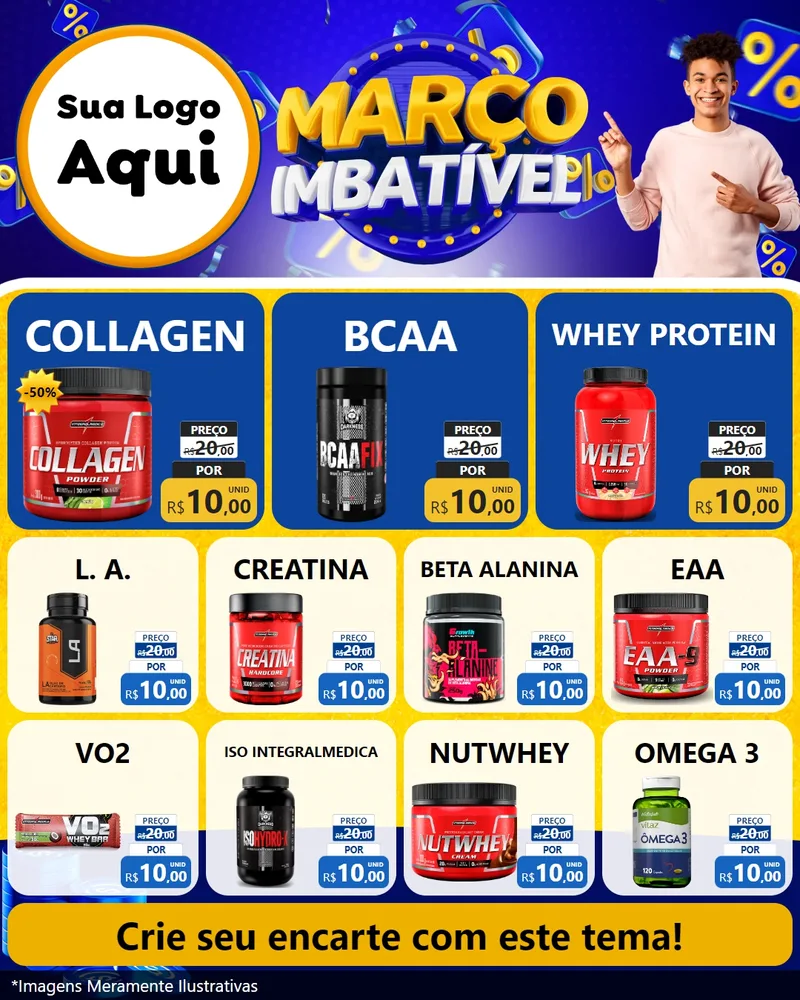 Modelo de Rede Social para Feed Instagram com o tema Março Imbatível para Suplementos alimentares