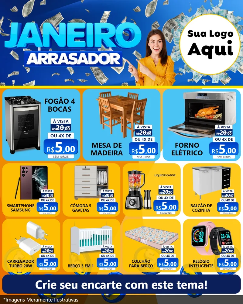 Modelo de Rede Social para Feed Instagram com o tema Janeiro Arrasador para Móveis e Eletro